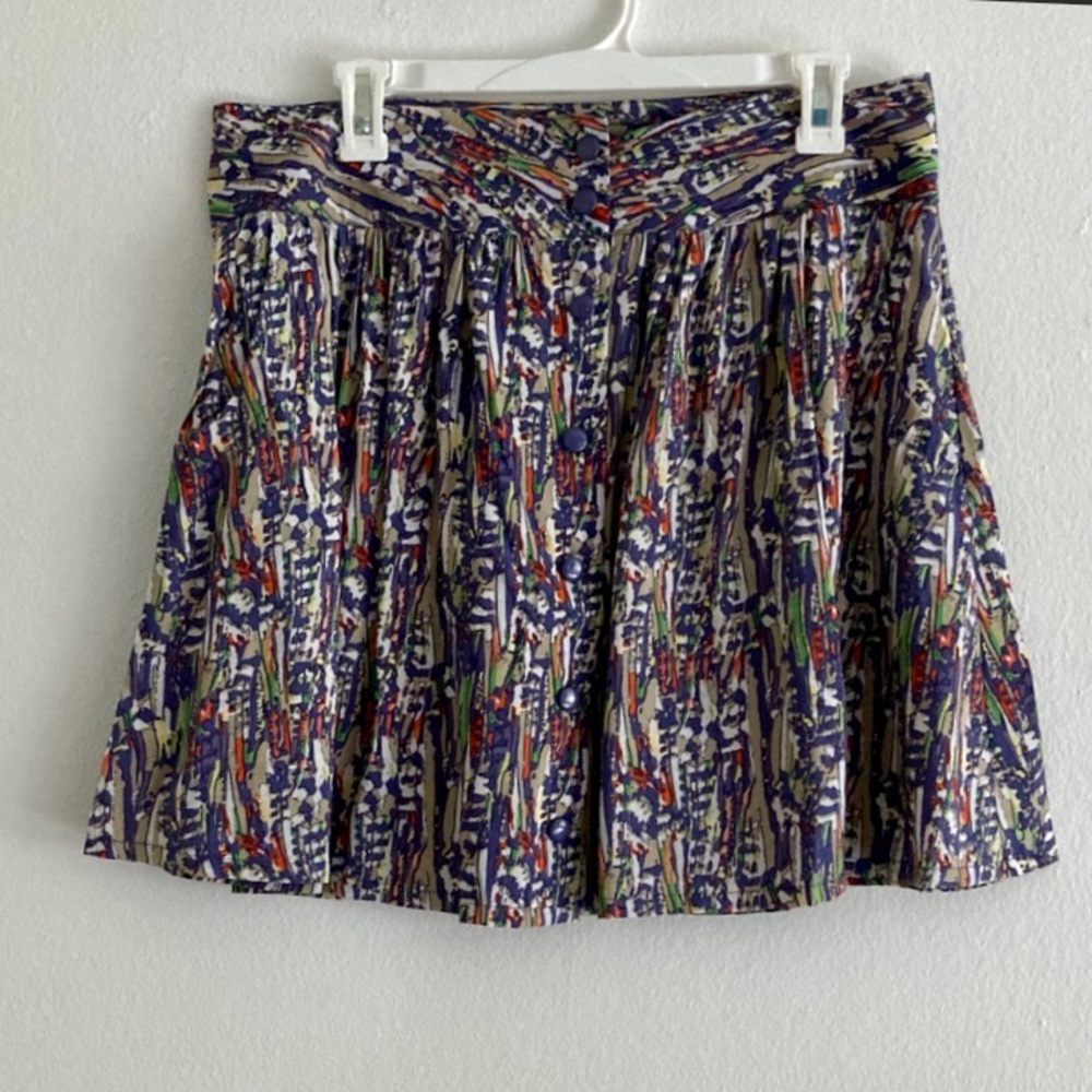 Flouncy Button Down Skater Mini Skirt w/ Pockets in Retro Print